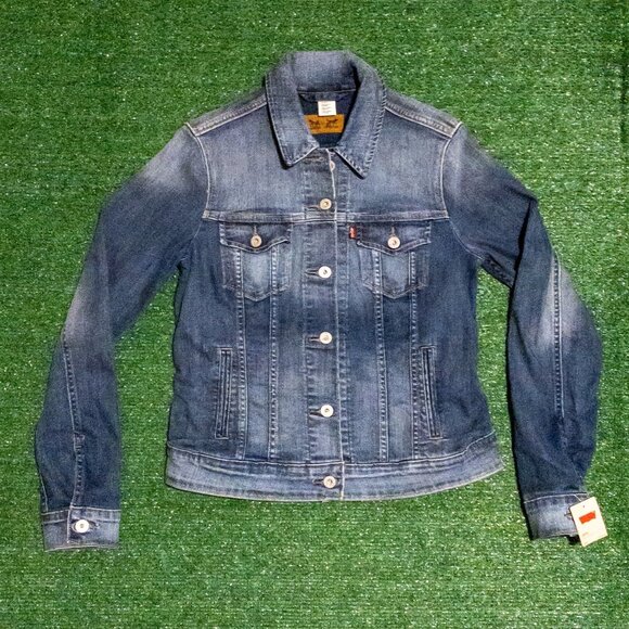LEVIS TRUCKER JACKET WOMENS BUTTON UP LIGHT BLUE DENIM WASHED RETRO SIZE MED - Picture 1 of 7